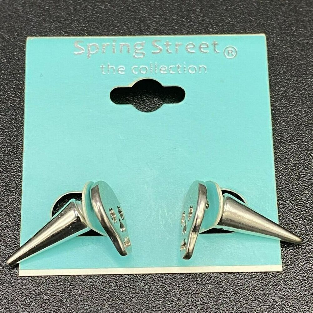 Spring Street Silver Tone Skull & Spike Stud Earrings